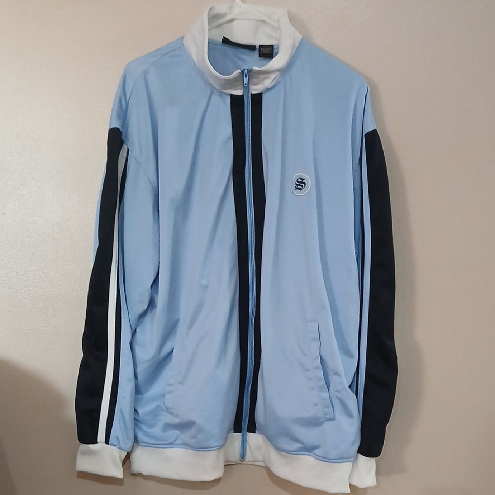 Men's Light Blue and Black Windbreaker